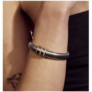 Pave Trio Snake Chain Two Tone Silver & Gold Band Bracelet